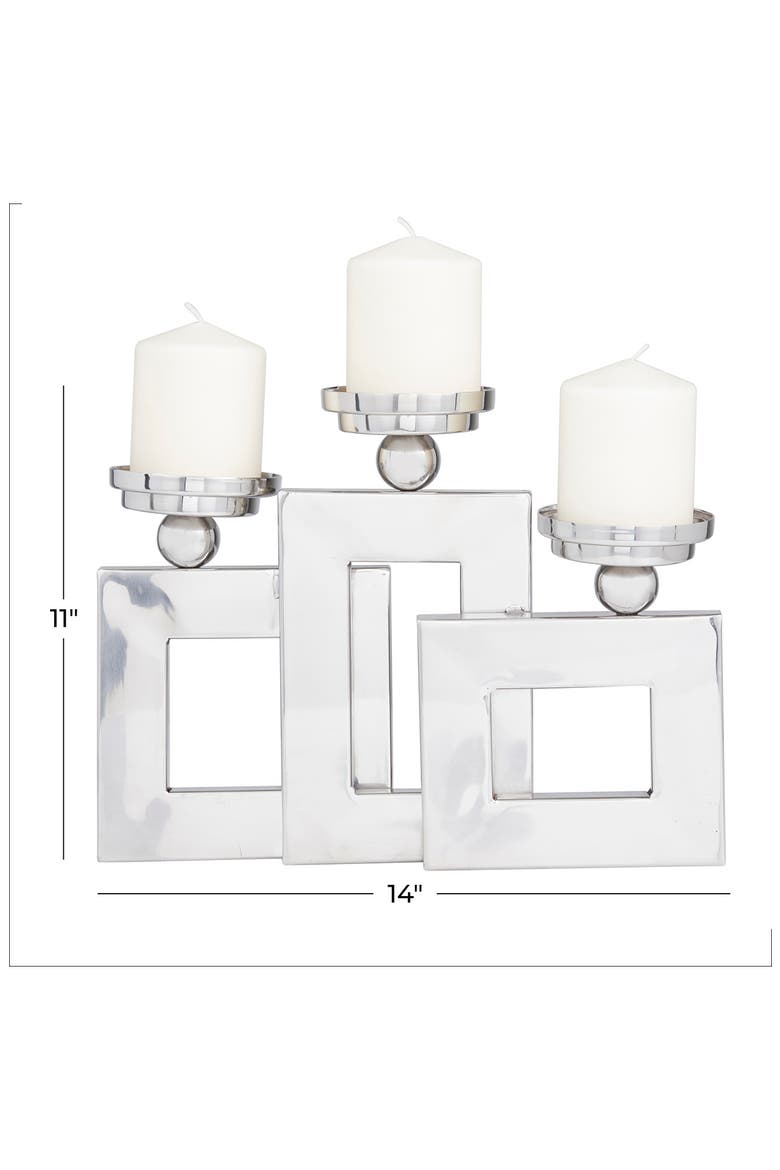Silvertone Stainless Steel Pillar 3 Plate Candle Holder, Alternate, color, SILVER