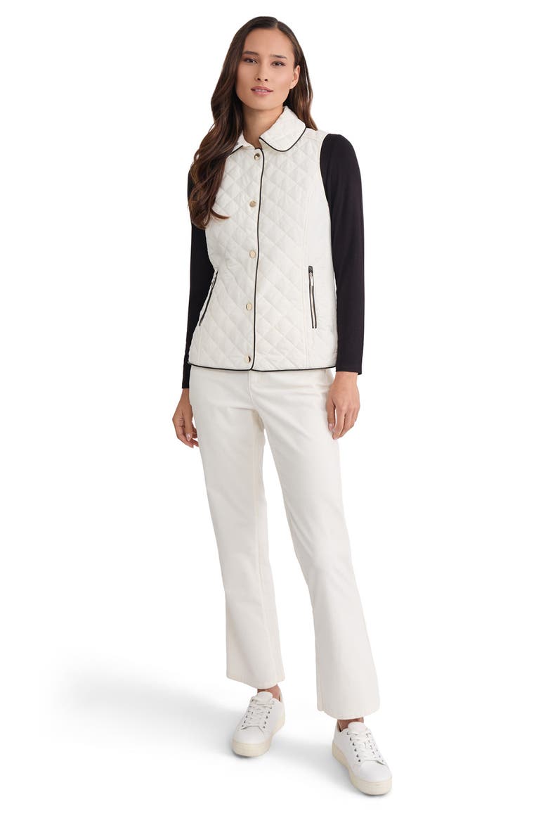 Quilted Faux Leather Trim Vest, Alternate, color, WHITE SAND/ JONES BLACK