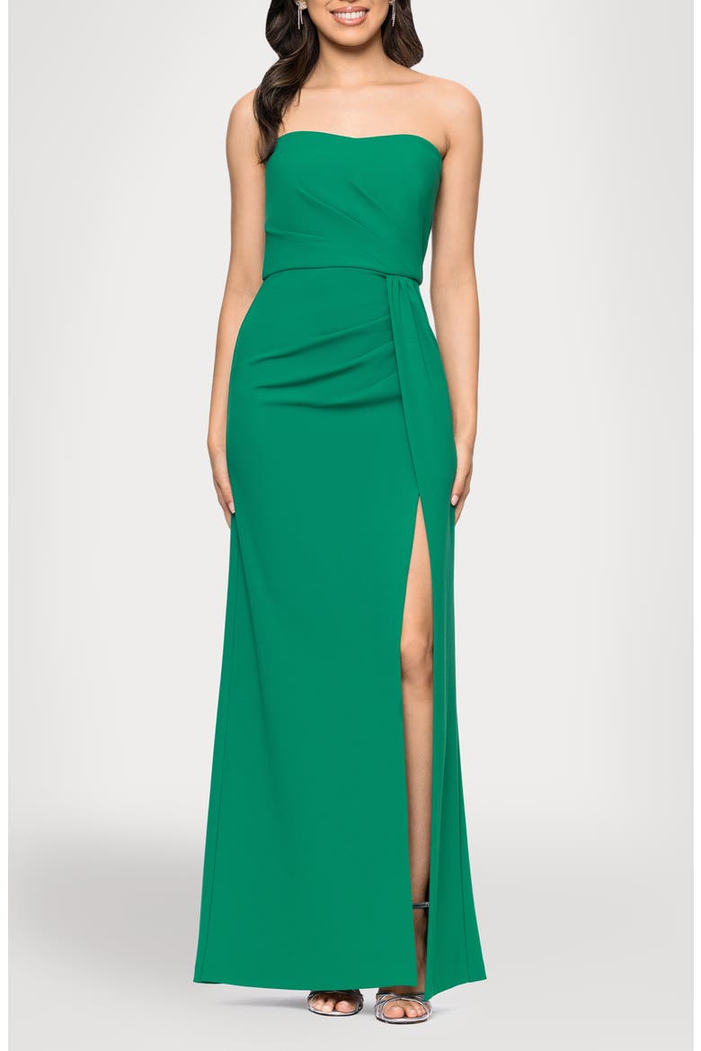Ruched Strapless Scuba Gown, Main, color, GREEN