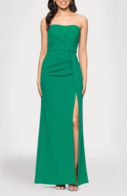 Blondie Nites Ruched Strapless Scuba Gown