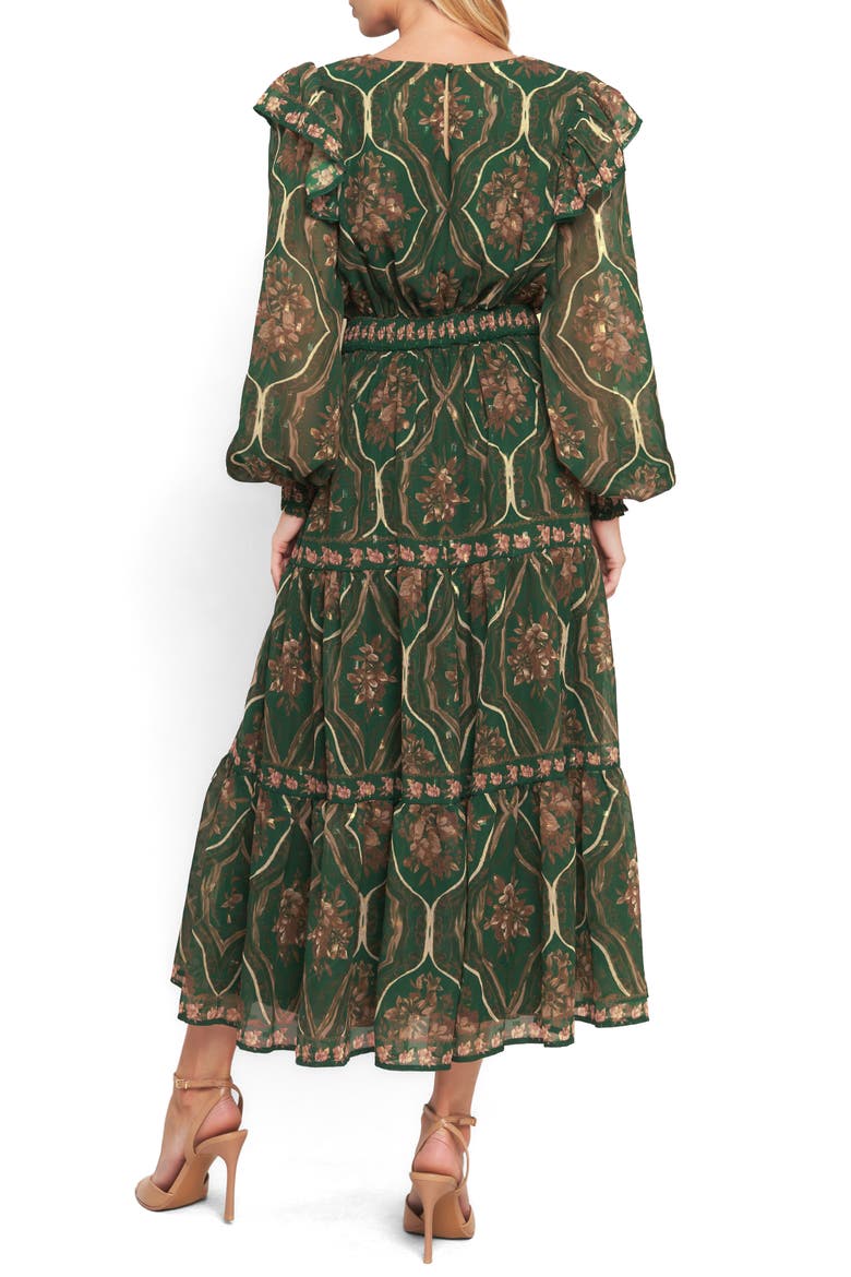 Floral Long Sleeve Tiered Maxi Dress, Alternate, color, GREEN