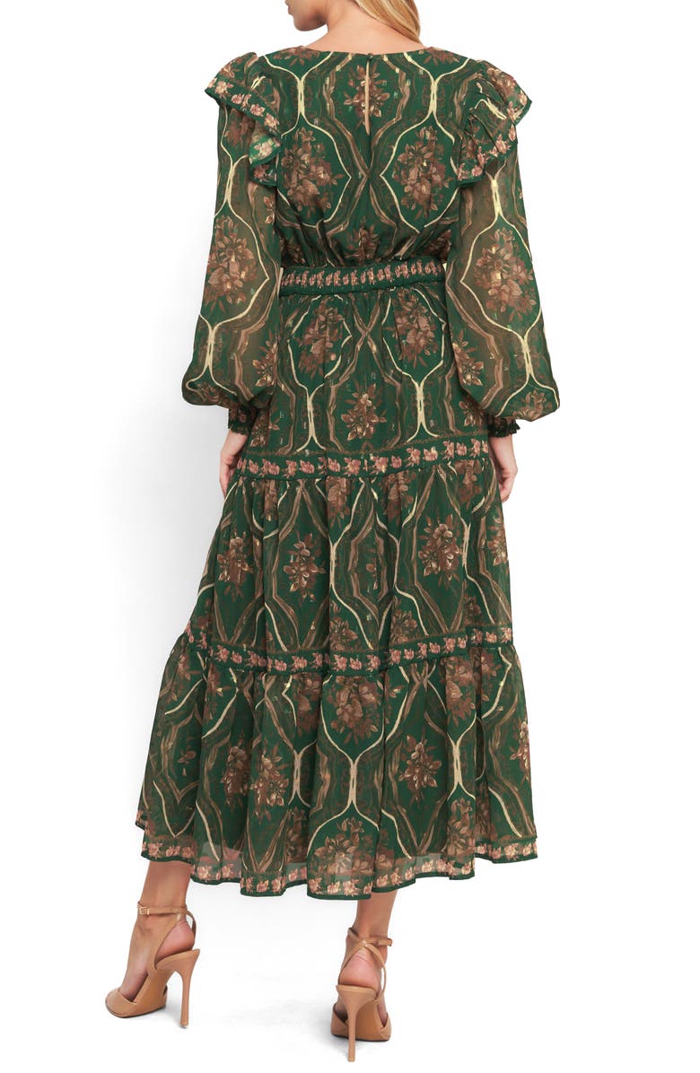 FLYING TOMATO Floral Long Sleeve Tiered Maxi Dress, Alternate, color, Green
