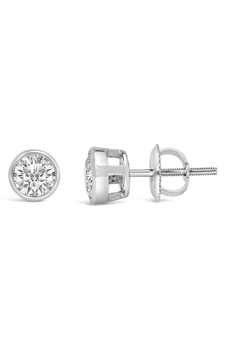 Haus of Brilliance 14K Gold Lab Grown Diamond Screw-Back Classic Bezel Solitaire Stud Earrings, Alternate, color, White