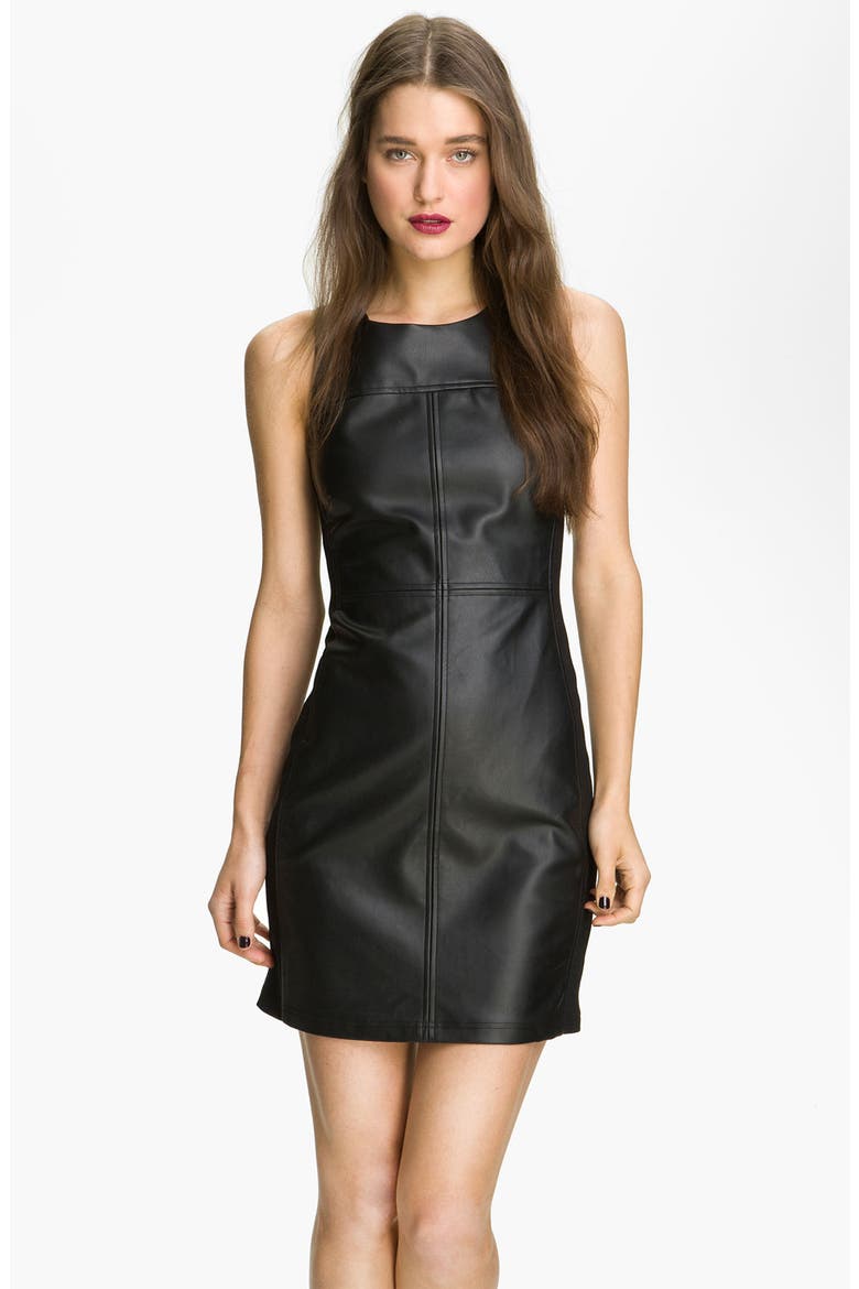Faux Leather Shift Dress, Main, color, BLACK