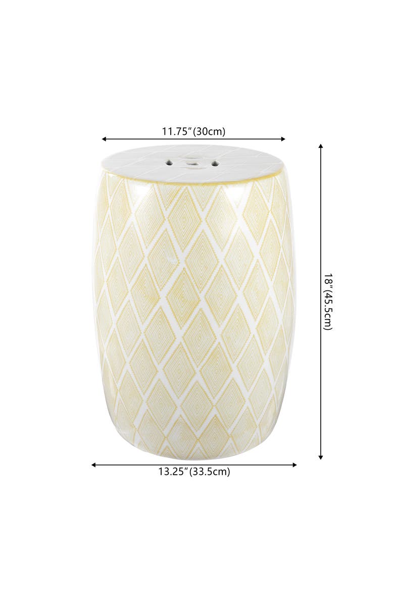 JONATHAN Y Moroccan Diamonds Bohemian Diamond Geometric Ceramic Indoor/Outdoor Garden Stool Decorative Patio Drum Accent Side Table, Alternate, color, Yellow