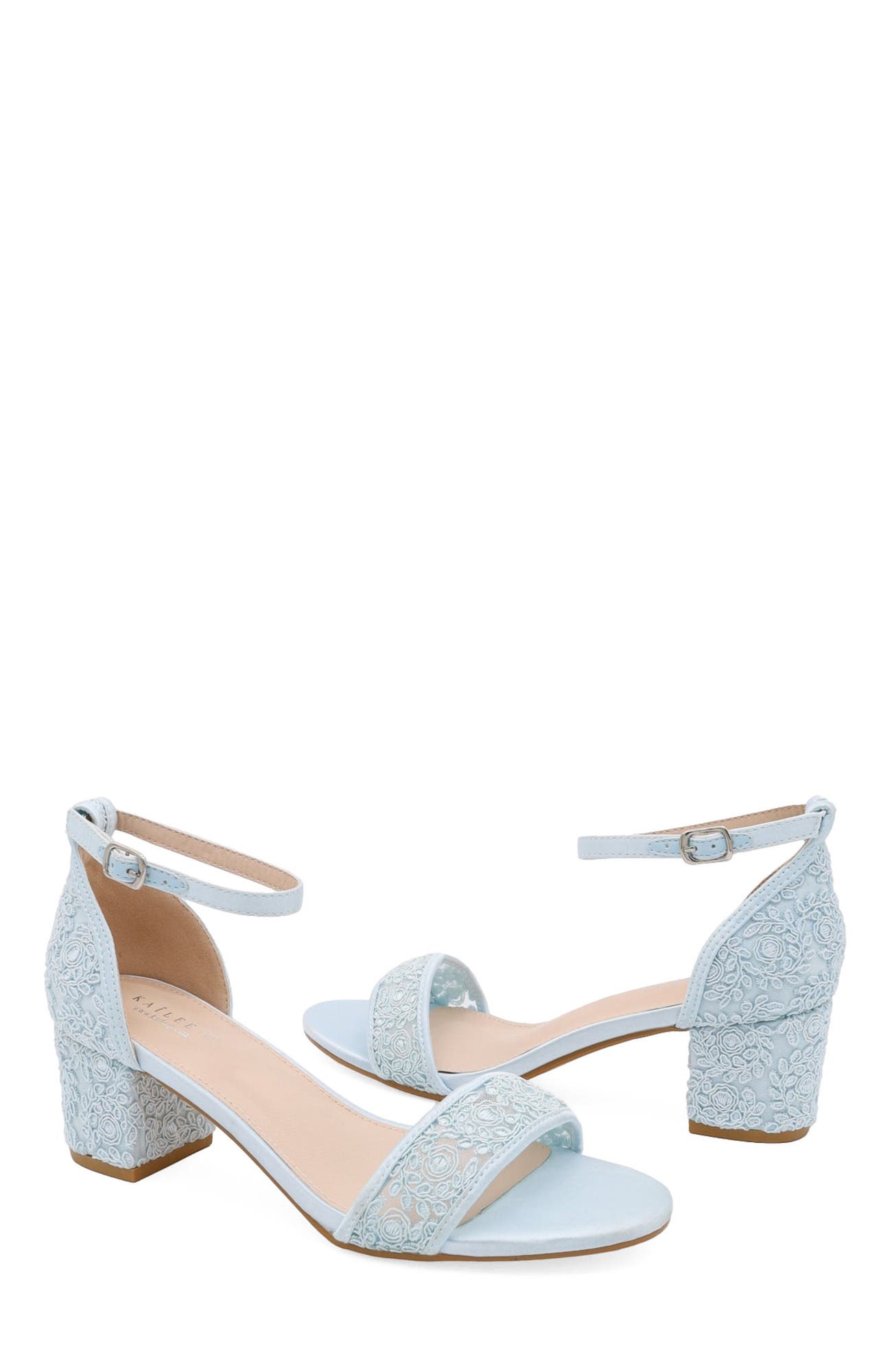 Jackie Crochet Lace Block Heel Sandals, Alternate, color, Light Blue