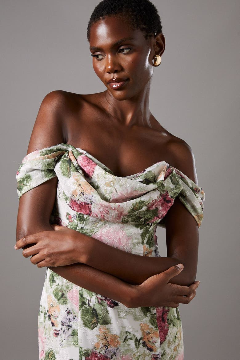 Floral Bardot Maxi Dress, Alternate, color, Cream
