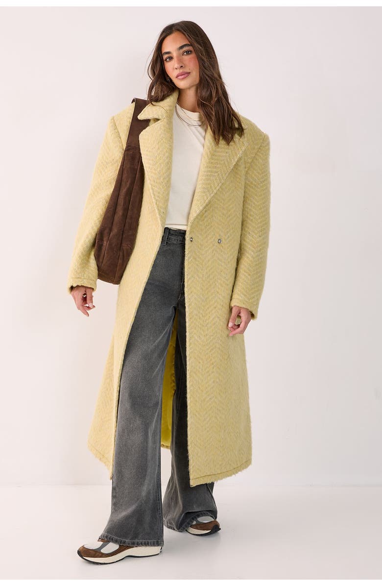 NASTY GAL Double Breasted Brushed Herringbone Coat, Main, color, Butter