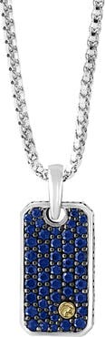 EFFY Sterling Silver & 18K Yellow Gold Pavé Sapphire Dog Tag Pendant Necklace