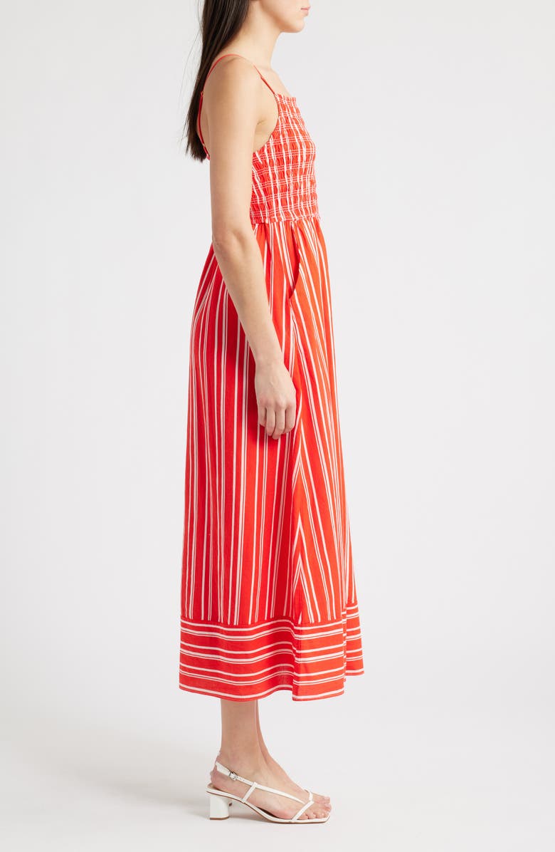 Cleobella Lacey Smocked Sleeveless Cotton & Linen Maxi Dress, Alternate, color, Poppy Red / Ivory