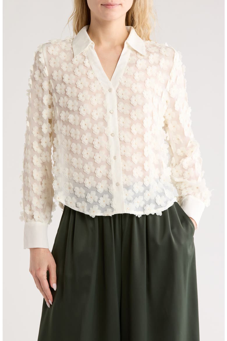 3D Floral Appliqué Long Sleeve Top, Main, color, IVORY