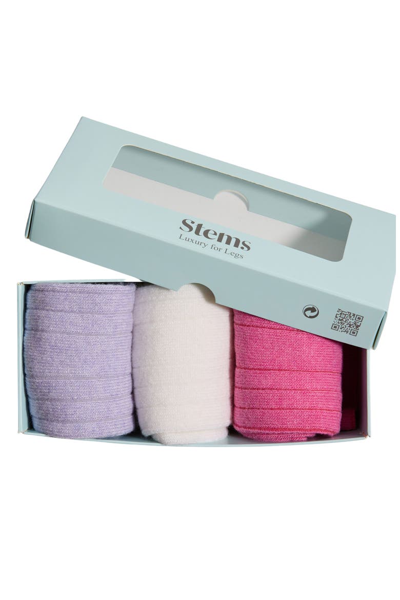 Assorted 3-Pack Luxe Merino Wool & Cashmere Blend Crew Socks, Alternate, color, IVORY/ PERIWINKLE/ ROSE