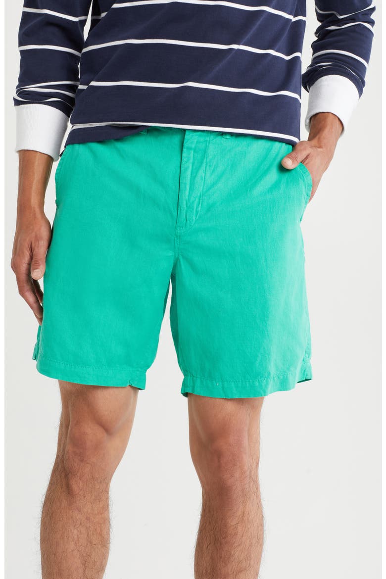 Classic Fit Maritime Linen & Cotton Shorts, Main, color, CABO GREEN