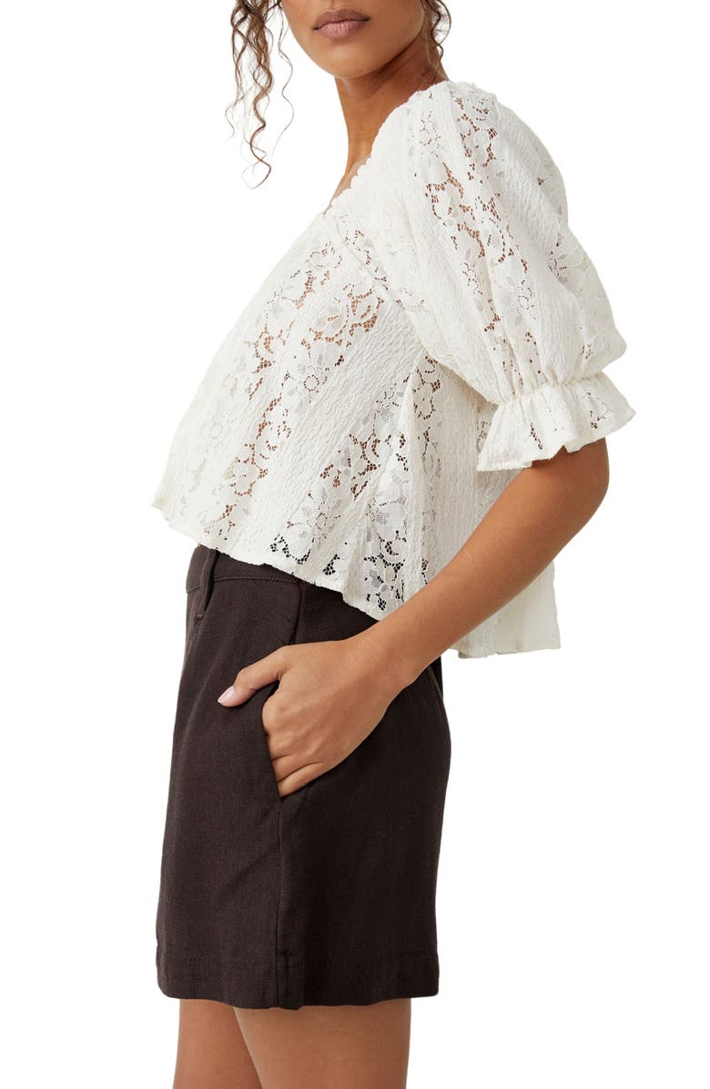 Free People Stacey Puff Sleeve Lace Top, Alternate, color, 
