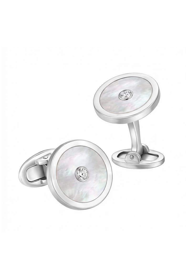 Gemstone and Diamond Sterling Silver Round Cufflinks, Main, color, White