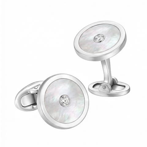 Gemstone and Diamond Sterling Silver Round Cufflinks