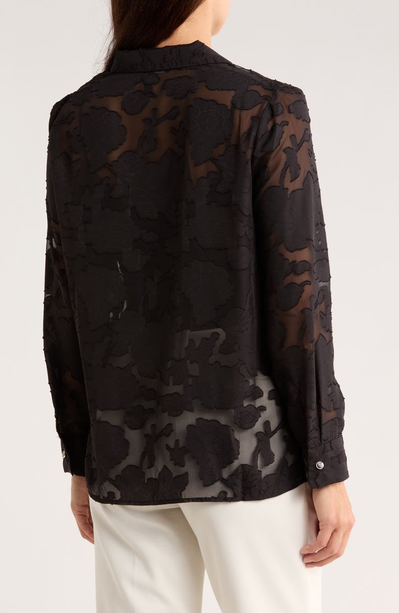 Ellen Tracy Burnout Floral Button-Up Shirt, Alternate, color, Black
