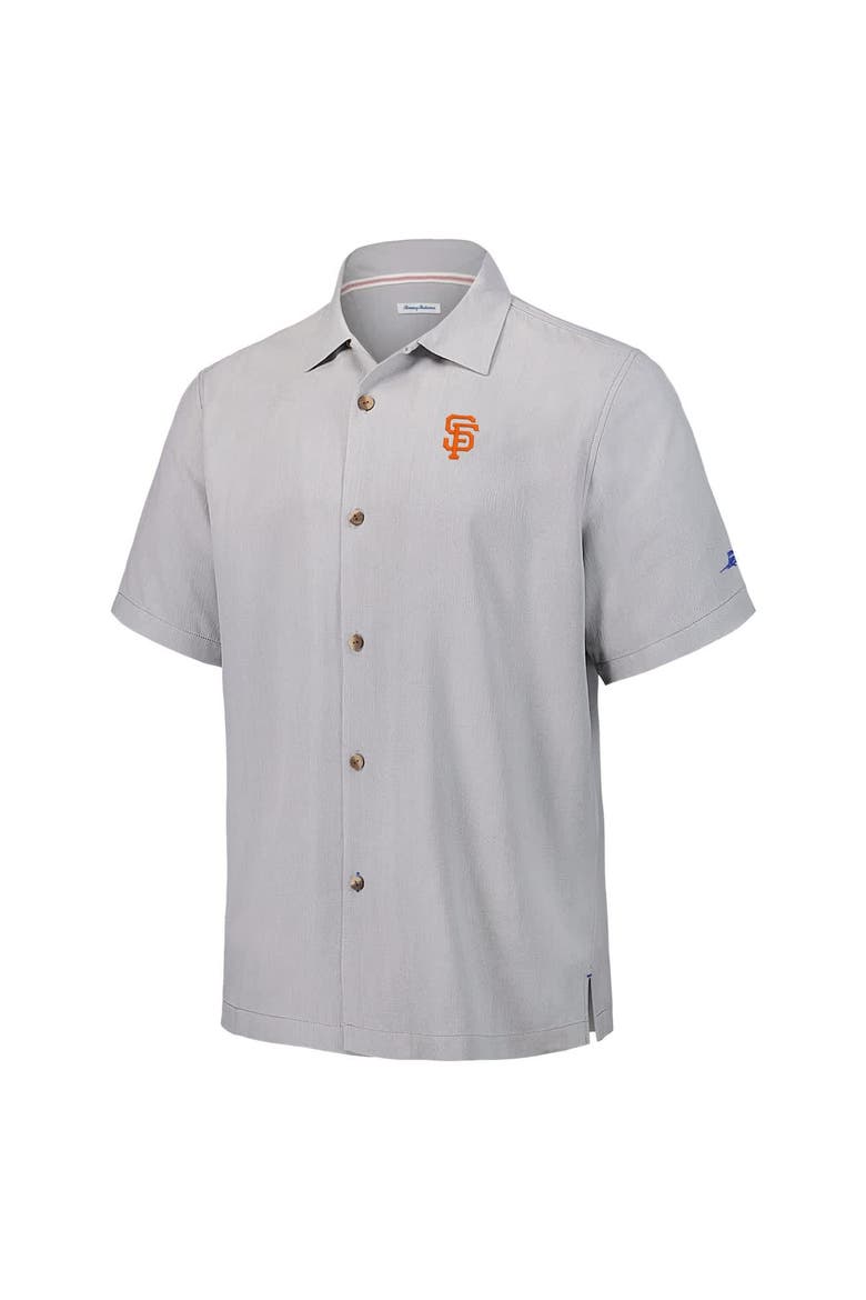 Men's Tommy Bahama Gray San Francisco Giants Hit and Run Silk Camp Button-Up Shirt, Alternate, color, Gray