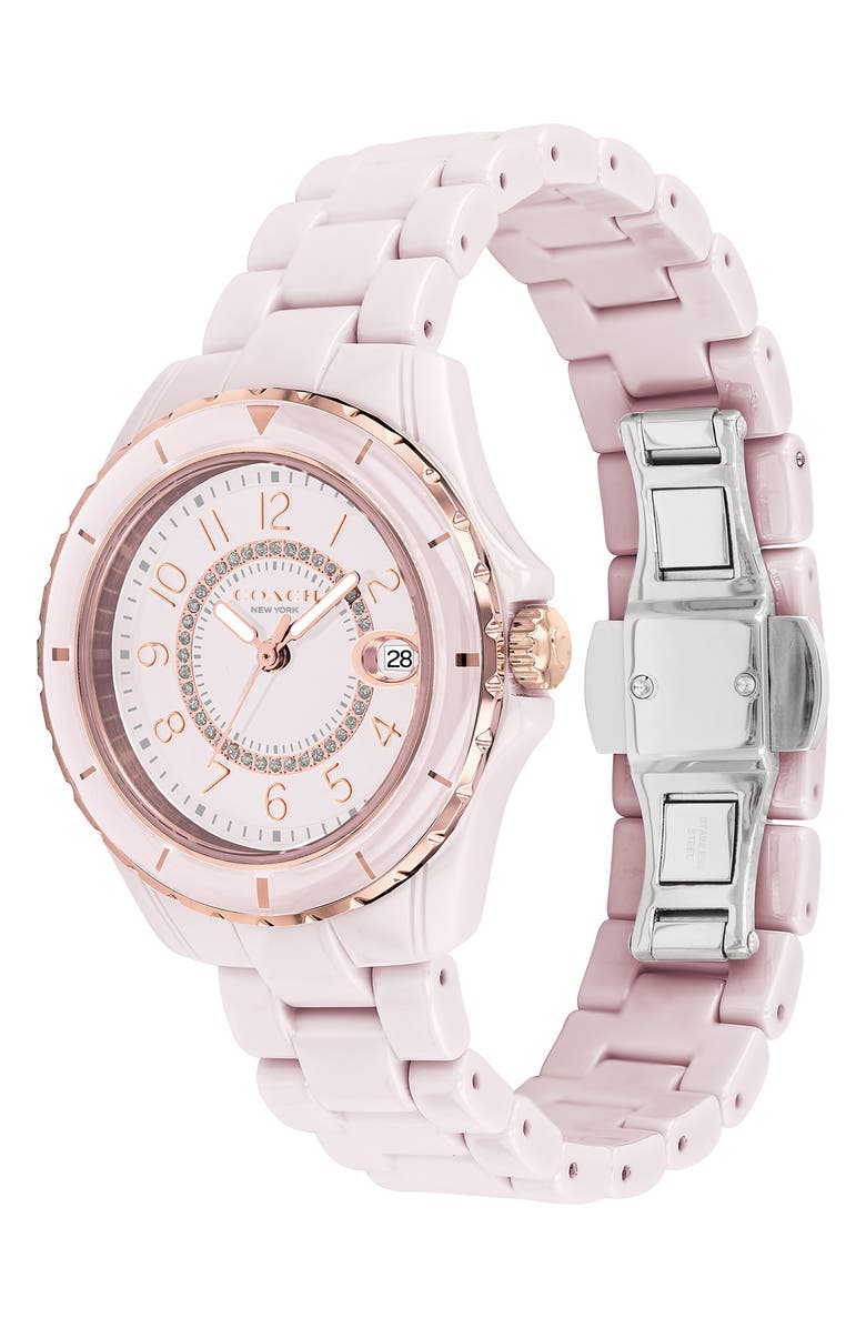 COACH Preston Ceramic Bracelet Watch, 32mm, Alternate, color, Blush