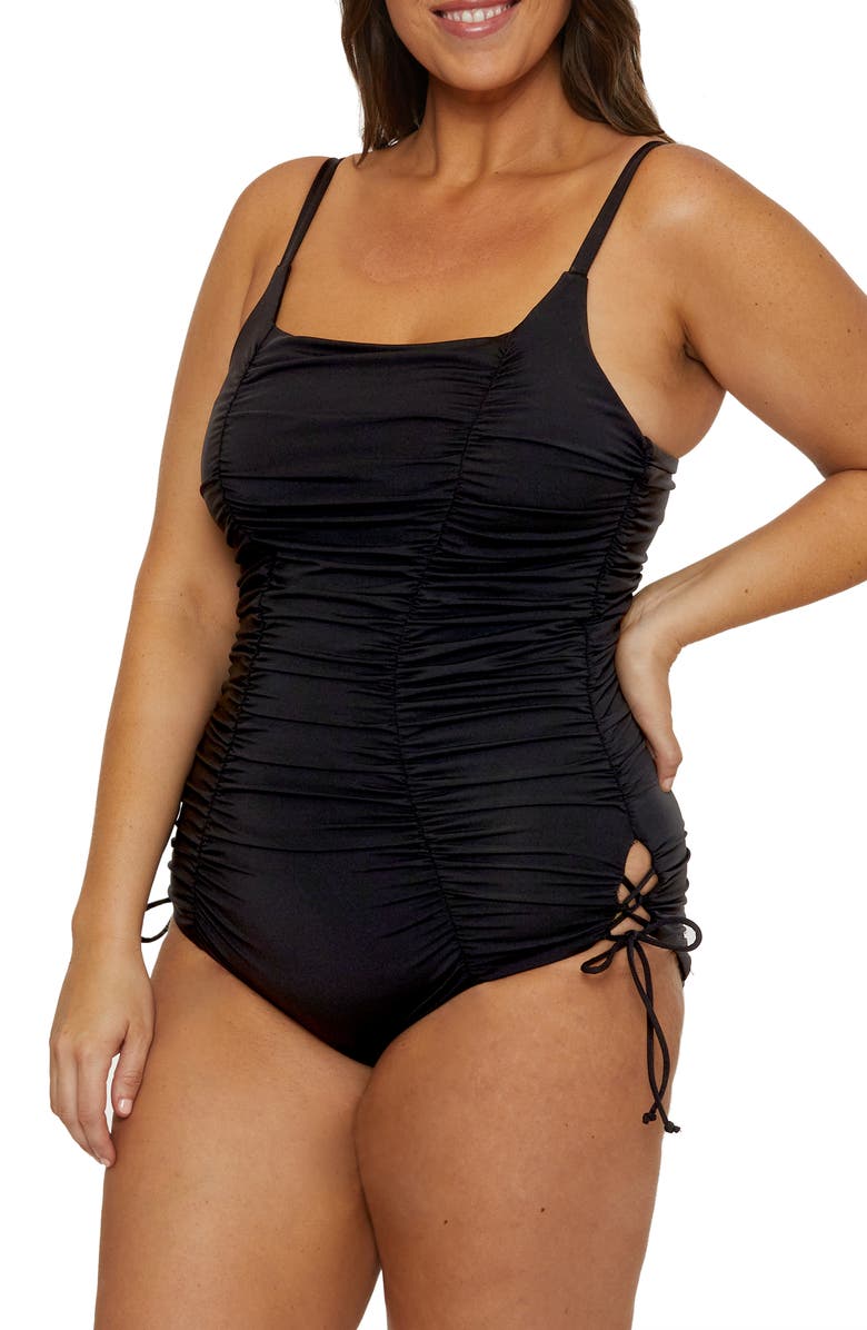 Becca Etc. Colorcode Shirred One-Piece Swimsuit, Alternate, color, Black