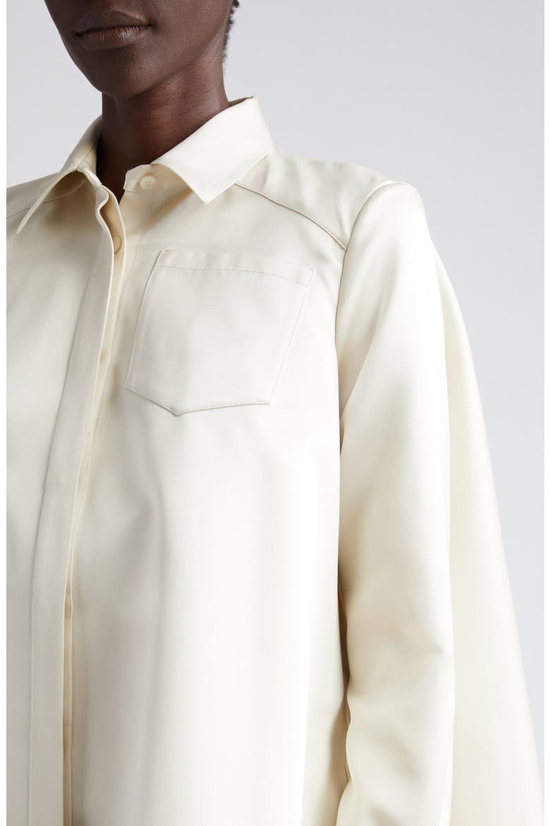 Phyllis Long Sleeve Satin Shirtdress, Alternate, color, IVORY