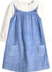 JOJO MAMAN BEBE Kids' Cotton Pinafore Dress & Shirt Set