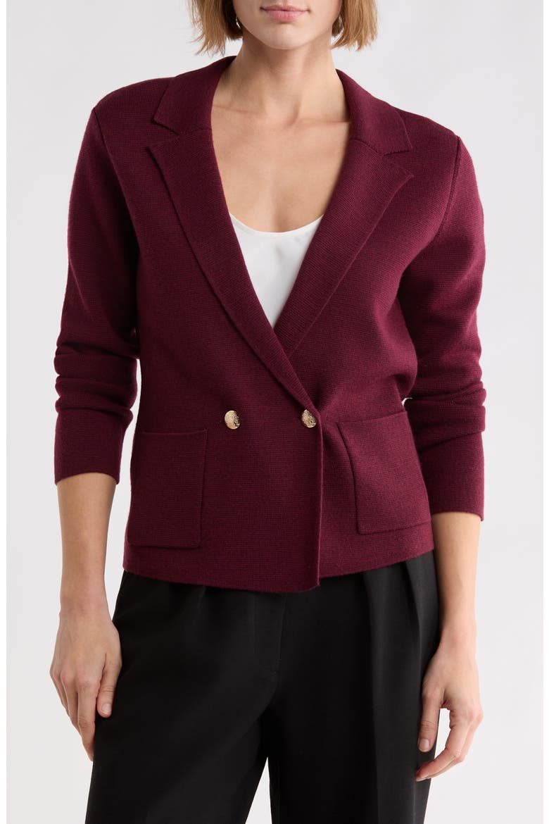 Double Breasted Merino Wool Sweater Blazer, Main, color, BORDEAUX