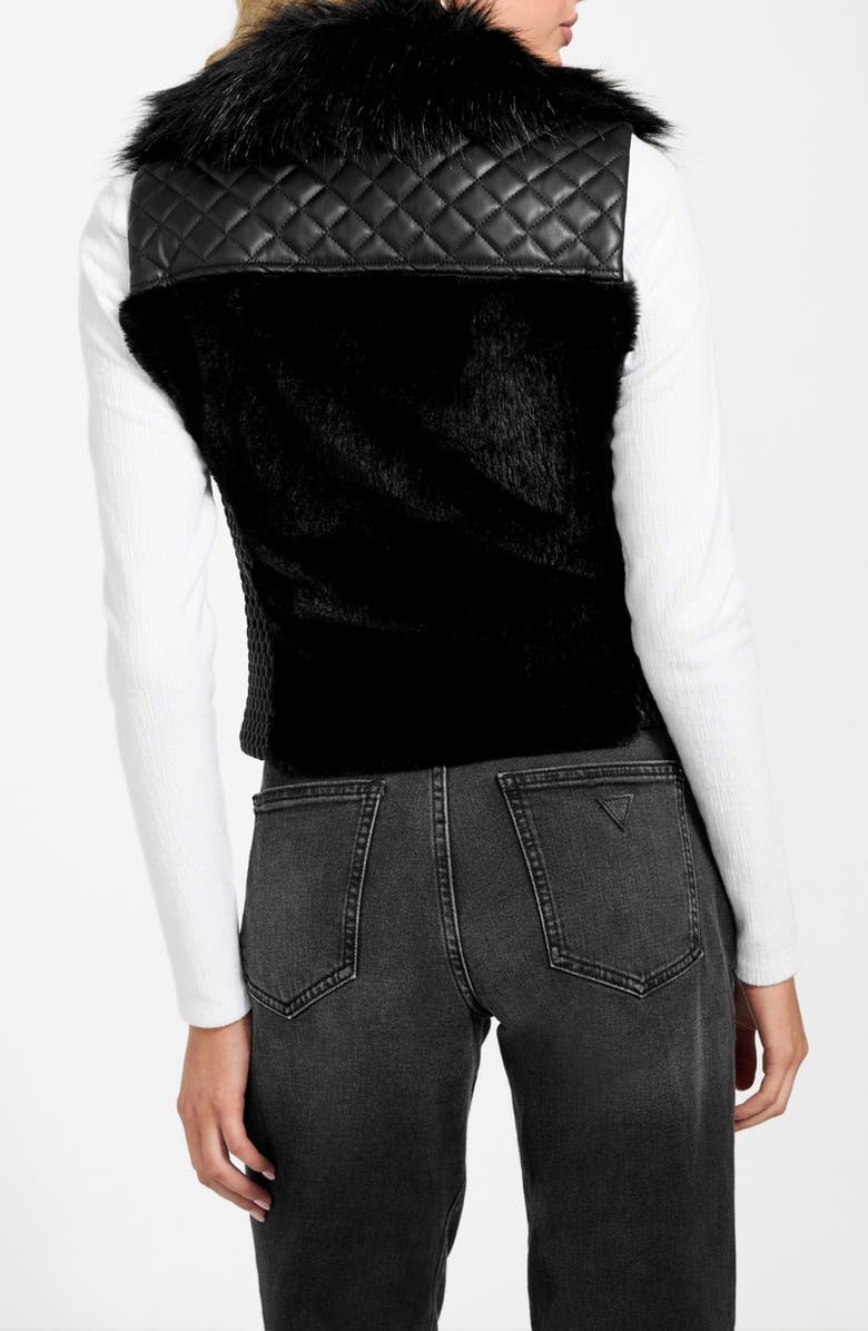 GUESS Amari Mixed Media Faux Fur Vest, Alternate, color, Dark