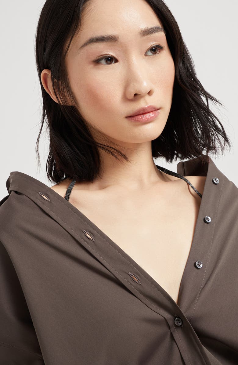 Brunello Cucinelli Stretch poplin shirt, Alternate, color, Chocolate