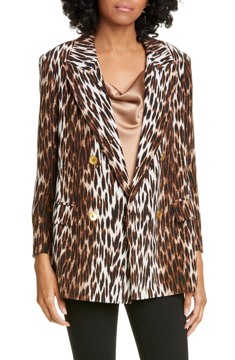 L'AGENCE Taryn Leopard Print Silk Blazer, Main, color, 