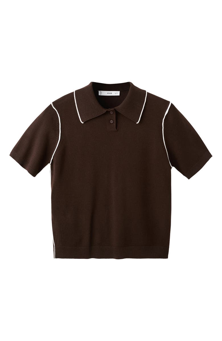 MANGO Contrast Tipped Polo Sweater, Alternate, color, Chocolate