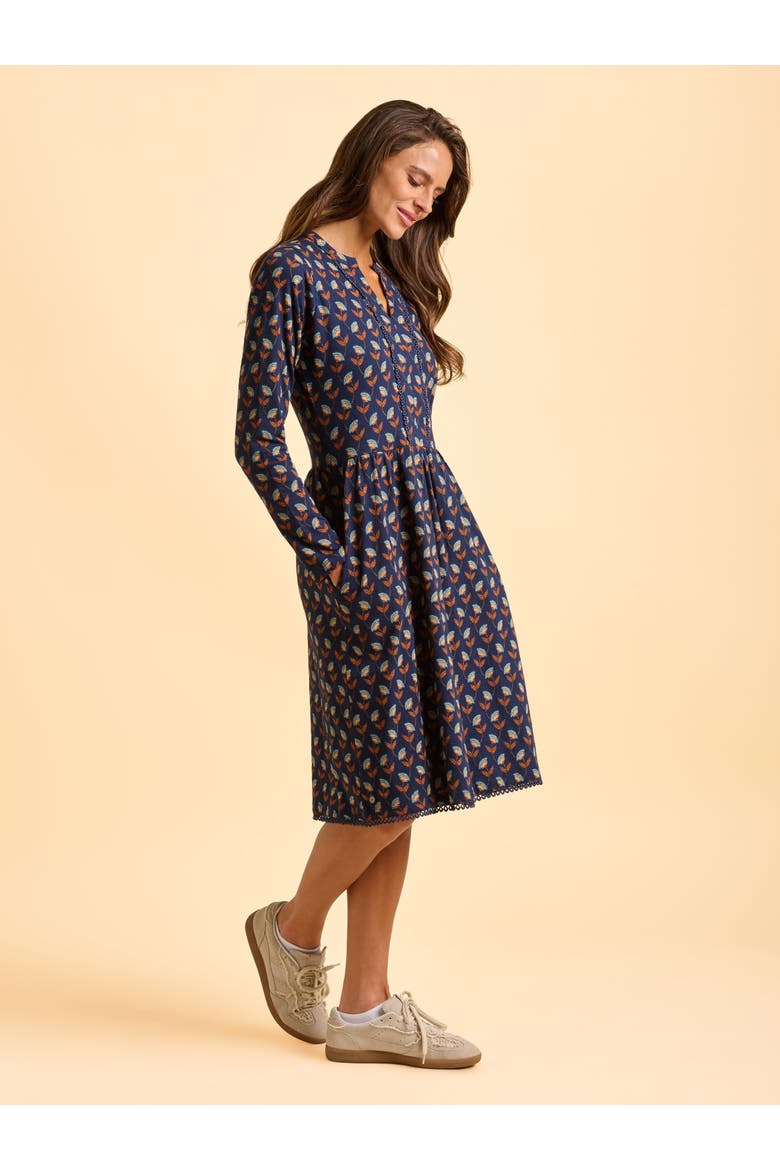 Rowan Long Sleeve V-Neck Midi Dress, Alternate, color, Navy