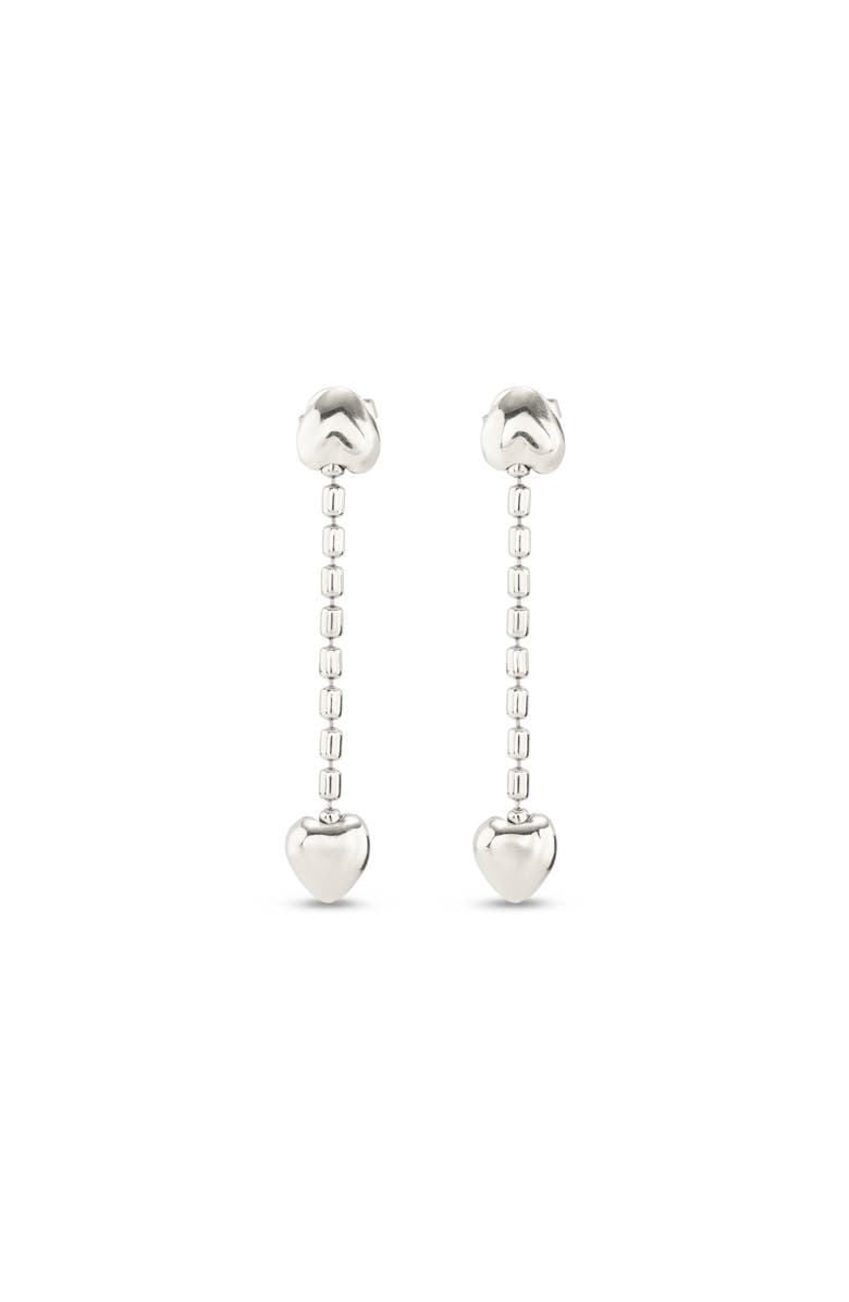 UNODE50 Sterling silver-plated earrings with dangling chain and small hearts, Main, color, Silver