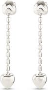 UNODE50 Sterling silver-plated earrings with dangling chain and small hearts