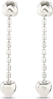 UNODE50 Sterling silver-plated earrings with dangling chain and small hearts