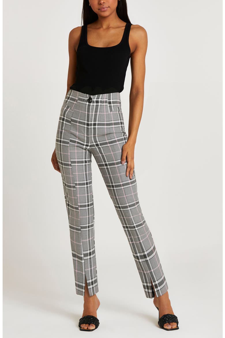 Plaid Split Front Cigarette Pants, Alternate, color, GREY
