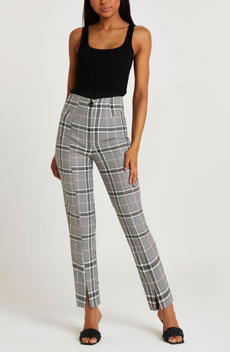 River Island Plaid Split Front Cigarette Pants, Alternate, color,