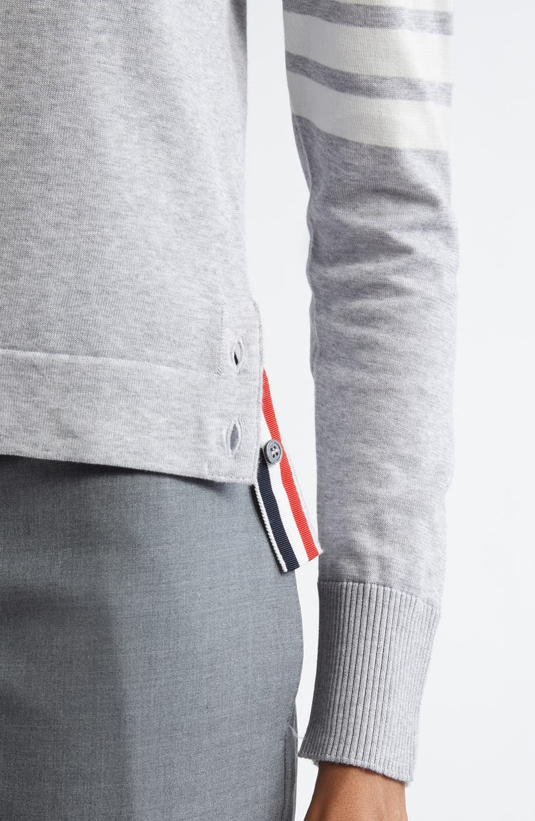 Thom Browne 4-Bar Jersey Stitch Cardigan, Alternate, color, Light Grey