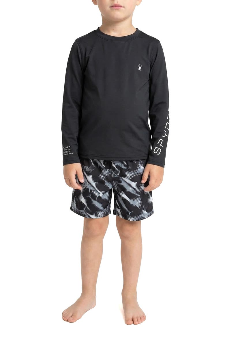 Kids' Rashguard Top & Swim Trunks Set, Main, color, CAVIAR