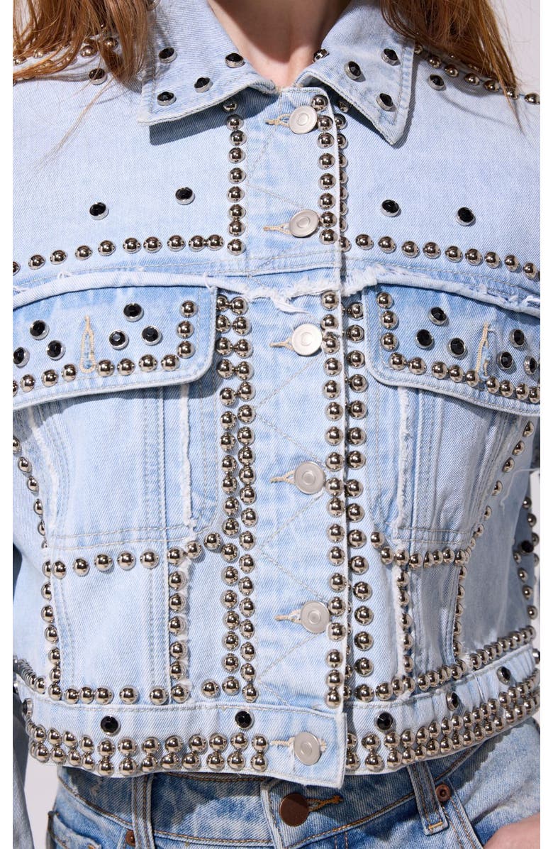 AZALEA WANG Jazella Embellished Denim Jacket, Alternate, color, Denim