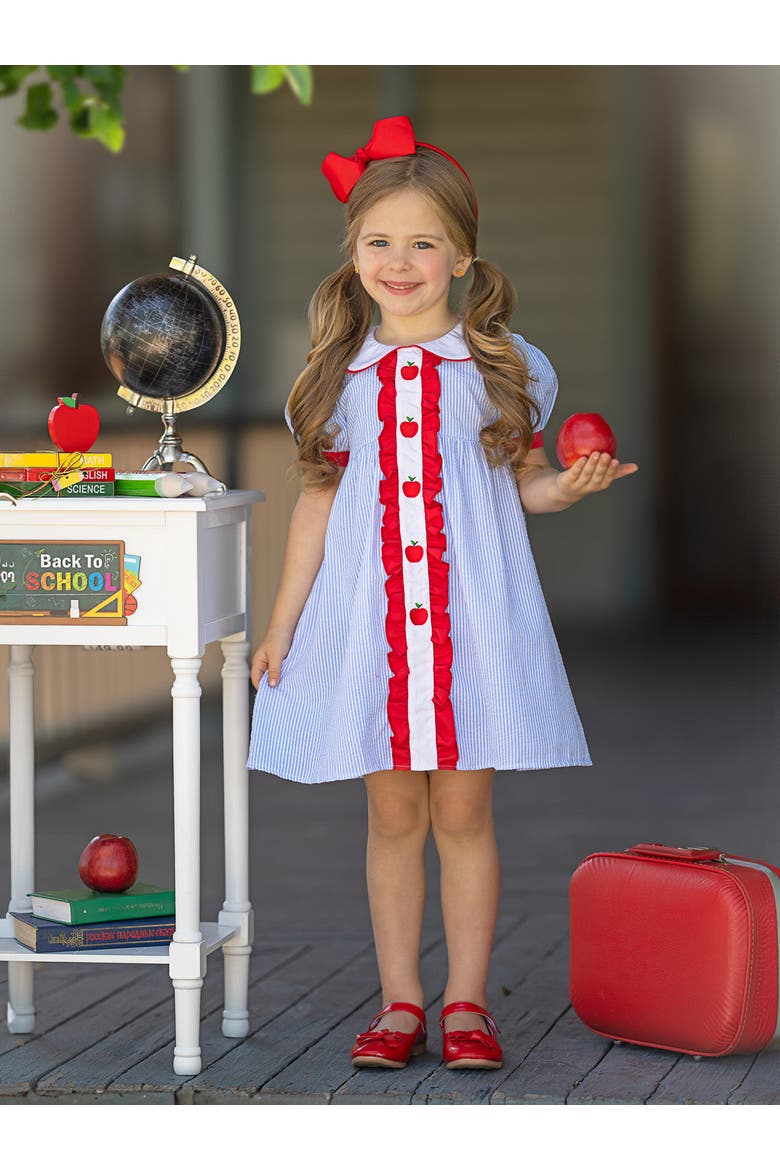 Ruffled Apple Striped Dress, Alternate, color, Blue