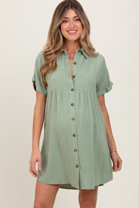Dolman Sleeve Linen Shirt Dress