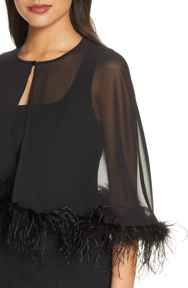 Eliza J Chiffon Capelet with Feather Trim, Alternate, color, 