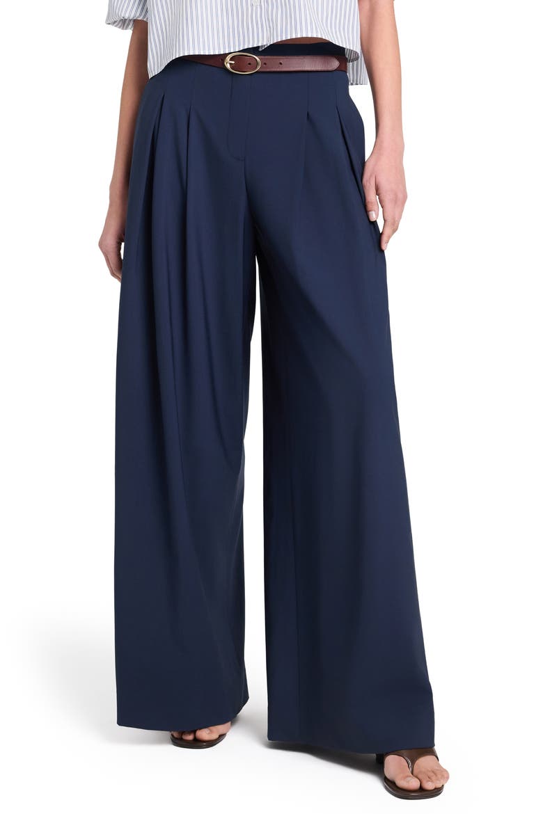 Drew Pleated Wide Leg Cashmere Pants, Main, color, BLUEBERRY