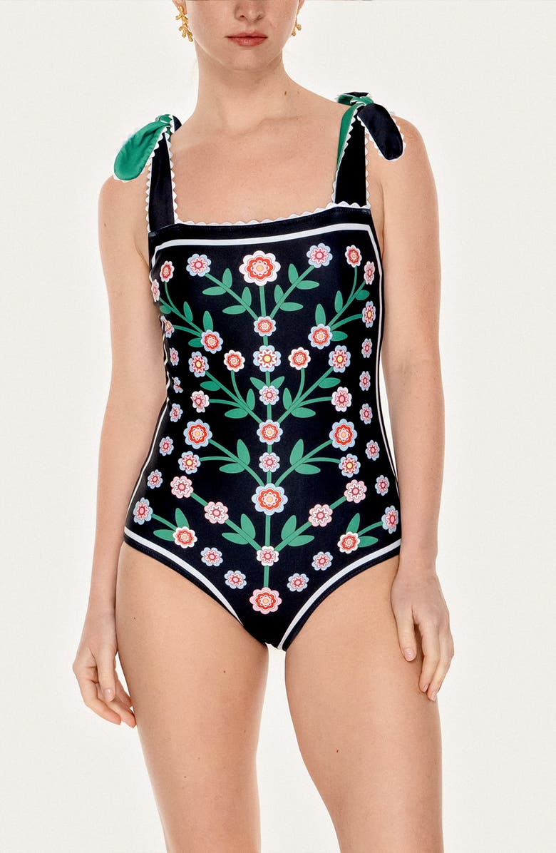 Jessie Zhao New York Midnight Bloom Reversible One-Piece Swimsuit, Main, color, Black