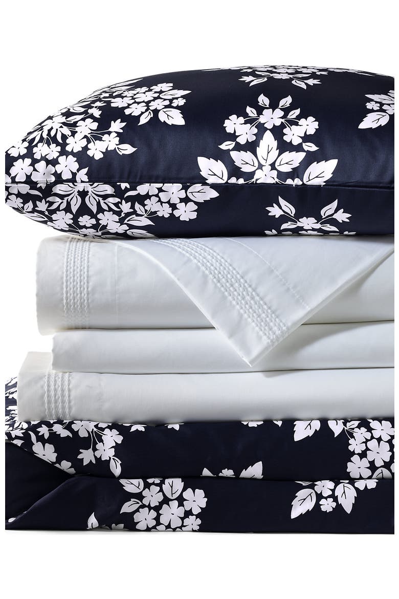700 Thread Count Luxe Sateen Egyptian Cotton No Iron Bed Pillow Sham, Main, color, Deep Sea Navy/White Floral
