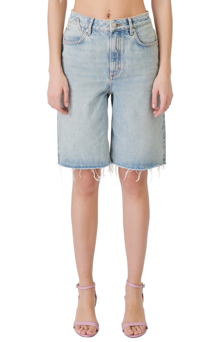 maje Perle Cutoff Denim Bermuda Shorts, Main, color, Light Blue