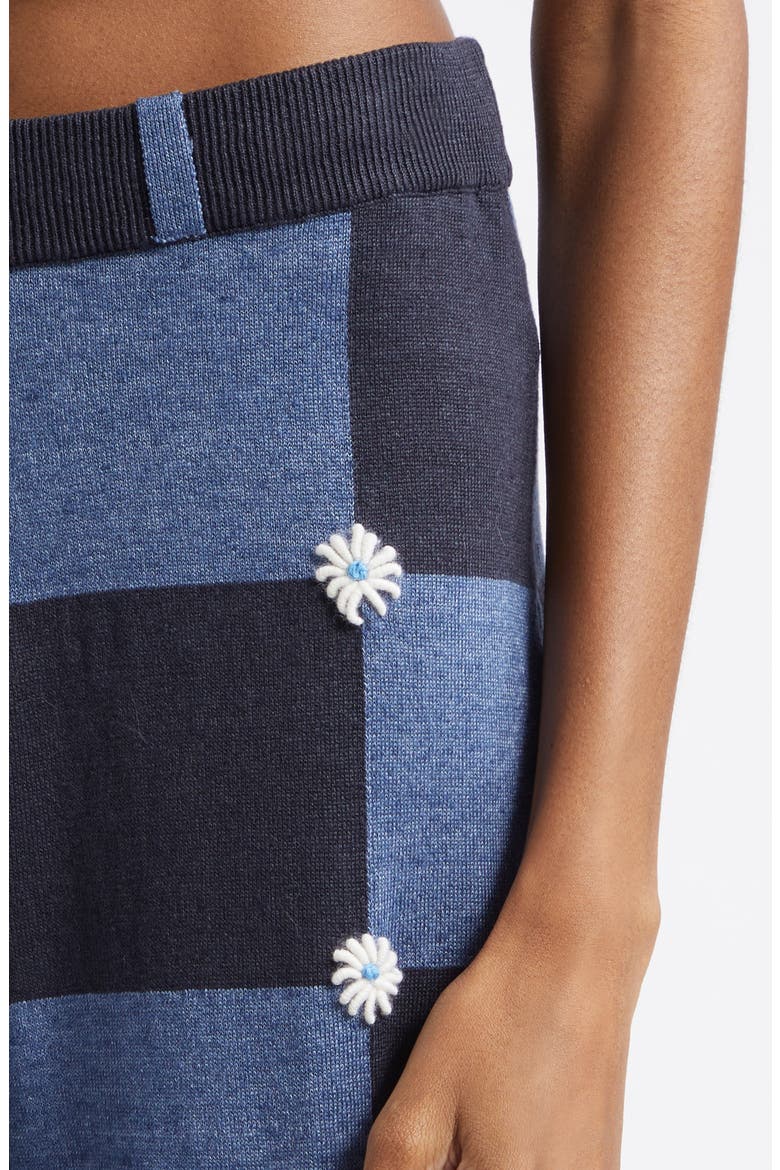 Daisy Intarsia Check Linen Blend Wide Leg Pants, Alternate, color, DENIM