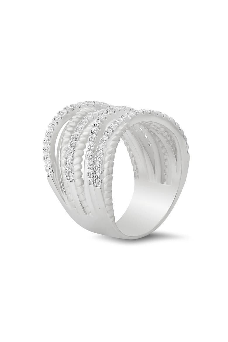 Cubic Zirconia Twisted Crossover Ring, Alternate, color, SILVER