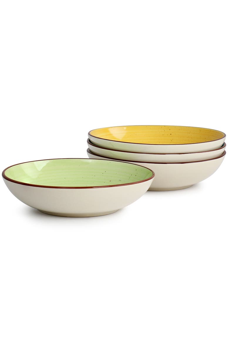 Hudson 12 Piece Double Bowl Stoneware Dinnerware Set, Alternate, color, Pink